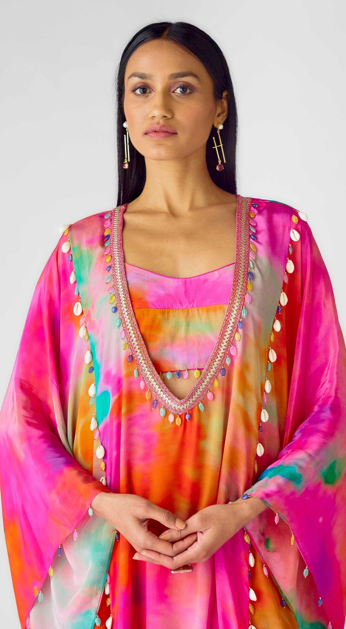 Abstract Aqua Kaftan Set